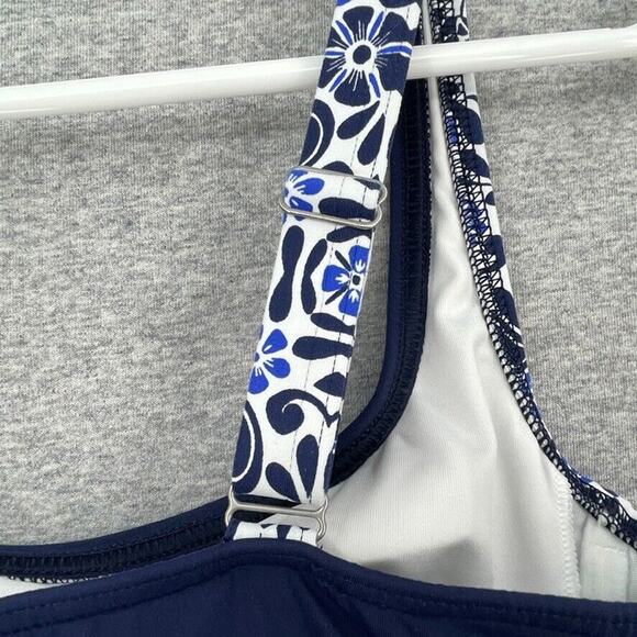 Lands End Swimsuit Womens 2 Blue Tankini Top Color Block Lined Built In Bra - Picture 5 of 10